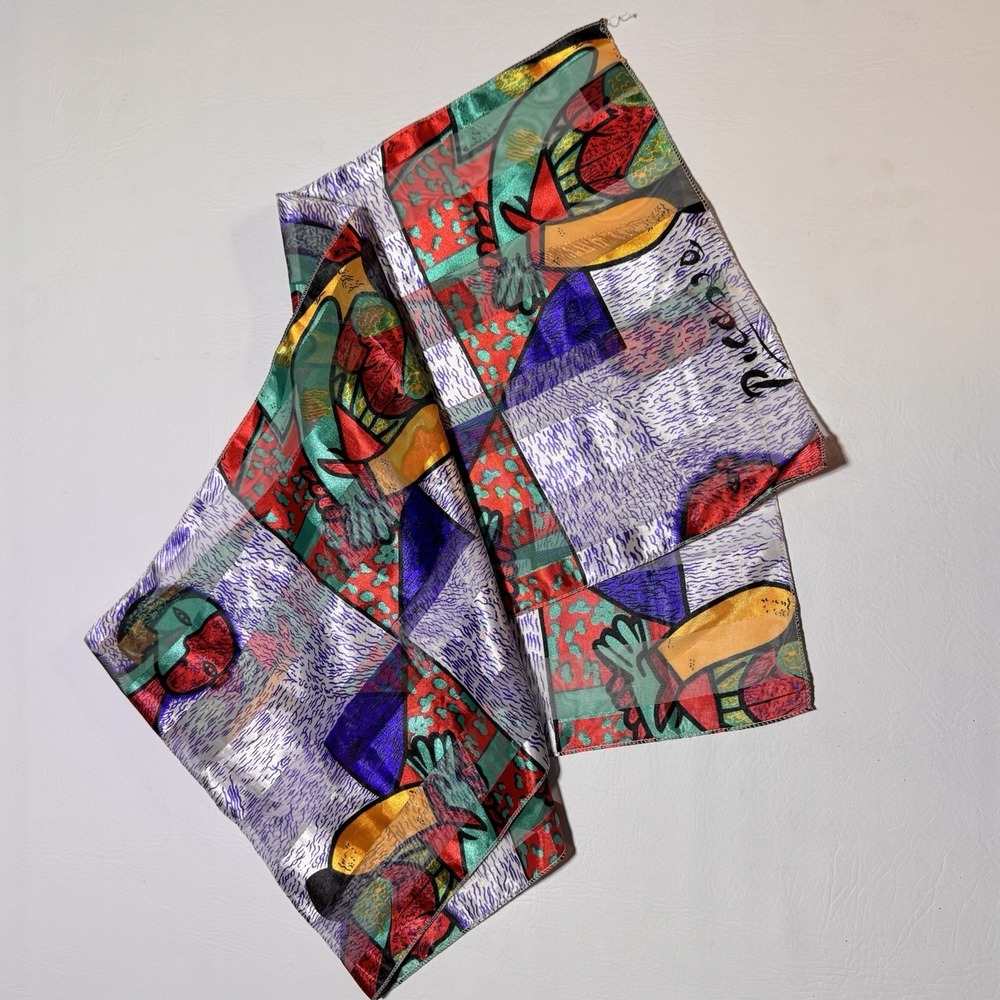 Picasso Art Scarf Women OS Multicolor Abstract Cubist Print Silky Artistic Retro